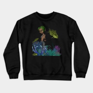 Little mermaid in the deep ocean Crewneck Sweatshirt